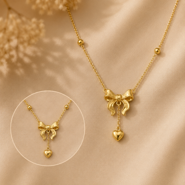 The Heart Drop Bow Pendant 1 The Heart Drop Bow